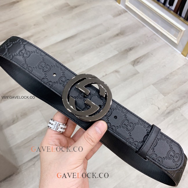 Gucci Classic Men's Leather Belt Black GG Buckle w Box
